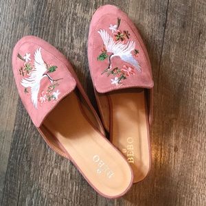 Pink Floral Suede Mules!
